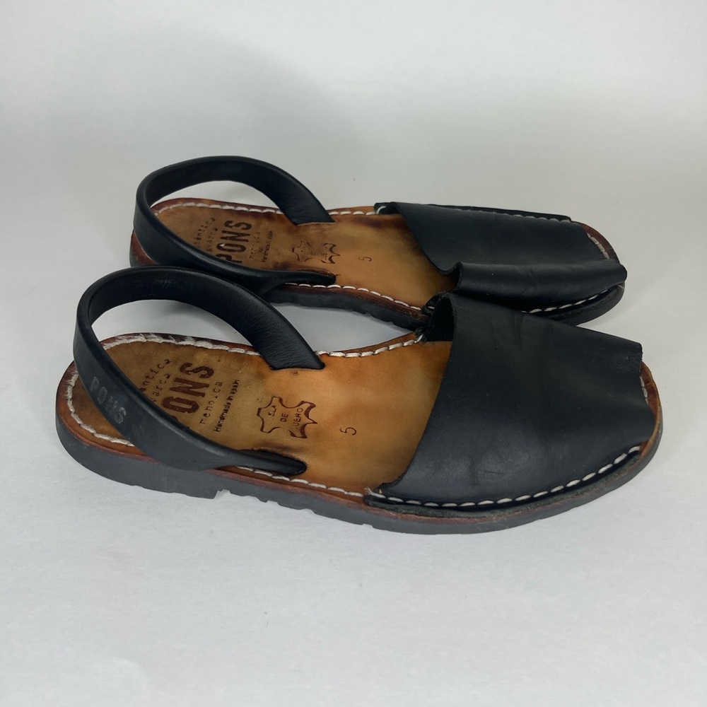 Pons Avarca Menorca Sandals Women Size 5 Ankle Strap Made In Spain Black Leather